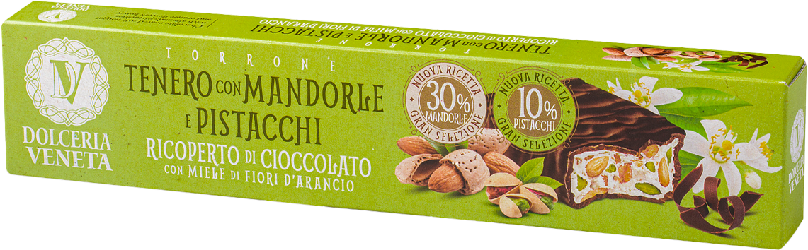 Torrone Tenero con Mandorle e Pistacchi Ricoperto di Cioccolato 150g DOLCIARIA STOCCO